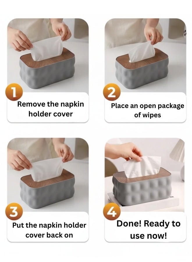 هابي هوم علبة مناديل بلاستيك عصرية بتصميم بابلز مع غطاء علوي، منظم مناديل أنيق للاستخدام اليومي، مصنوع من خامة متينة سهلة التنظيف، مقاس 21×13×9 سم، مثالية للمكتب، الحمام، غرفة المعيشة، والديكور العصري للمنزل - Image 5